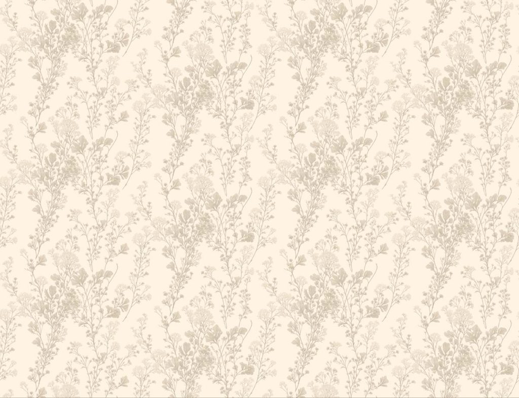 Greige Blossom, Gentle Floral Sprig Wallpaper