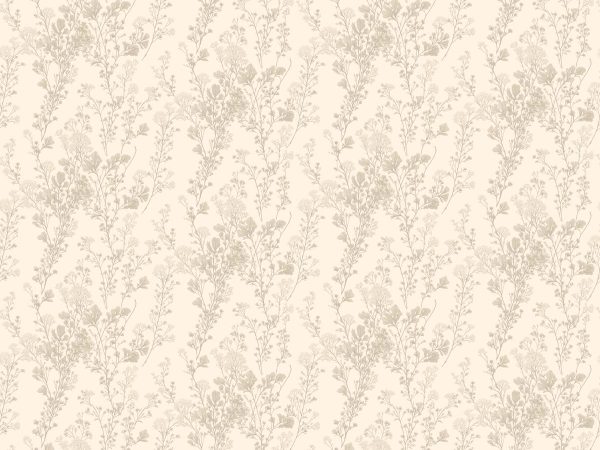 Greige Blossom, Gentle Floral Sprig Wallpaper