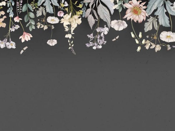 Hanging Garden, Deep Charcoal Blossom Wallpaper Mural