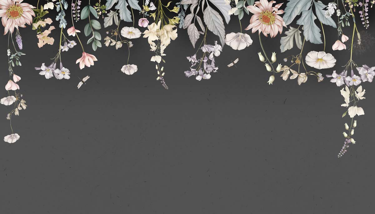 Hanging Garden, Deep Charcoal Blossom Wallpaper Mural