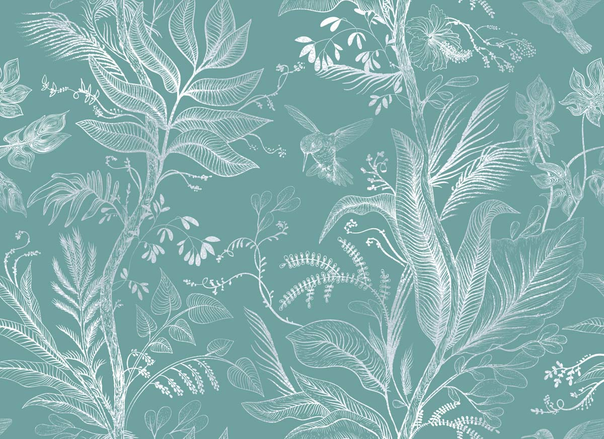 Hummingbird Haven, Beautiful Botanical Breeze Wallpaper Mural