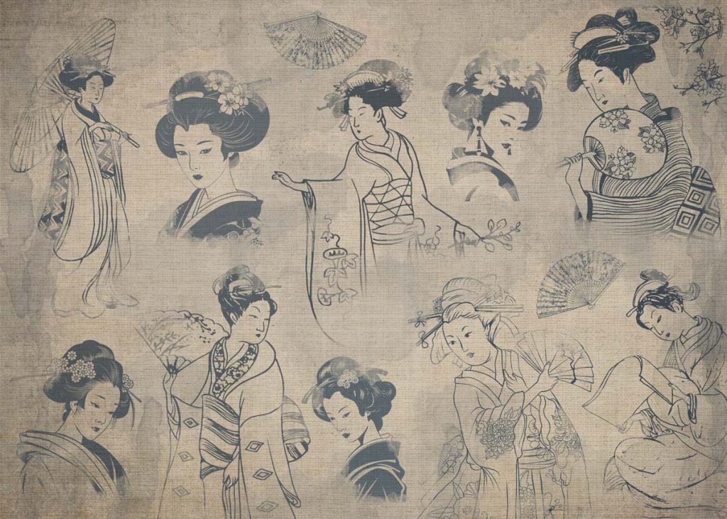 Hushed Beauty, Japanese Vintage Vignette Wallpaper Mural