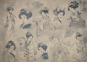 Hushed Beauty, Japanese Vintage Vignette Wallpaper Mural