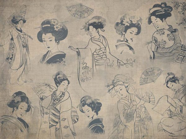 Hushed Beauty, Japanese Vintage Vignette Wallpaper Mural