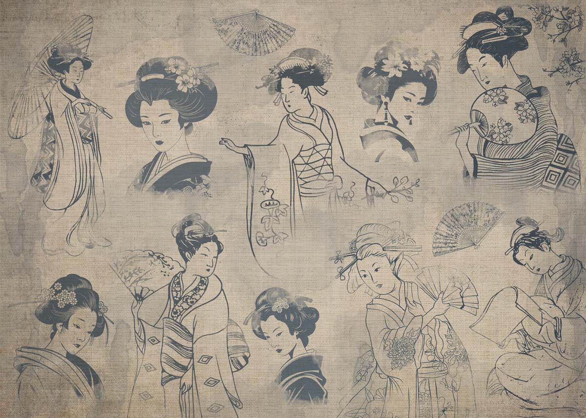 Hushed Beauty, Japanese Vintage Vignette Wallpaper Mural
