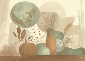 Ink Plumage, Earthy Botanicals in a Soft Abstract Harmony Wallpaper Mural