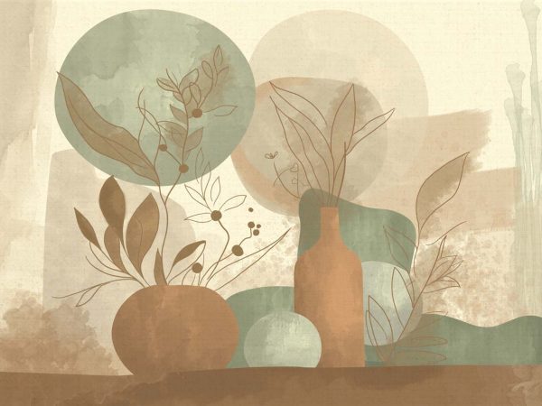 Ink Plumage, Earthy Botanicals in a Soft Abstract Harmony Wallpaper Mural