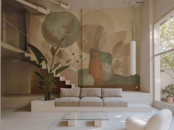 Ink Plumage, Earthy Botanicals in a Soft Abstract Harmony Wallpaper Mural M