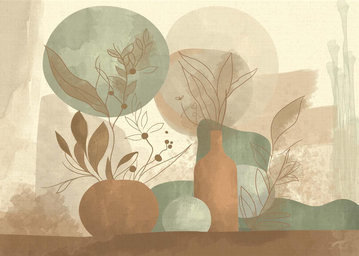 Ink Plumage, Earthy Botanicals in a Soft Abstract Harmony Wallpaper Mural