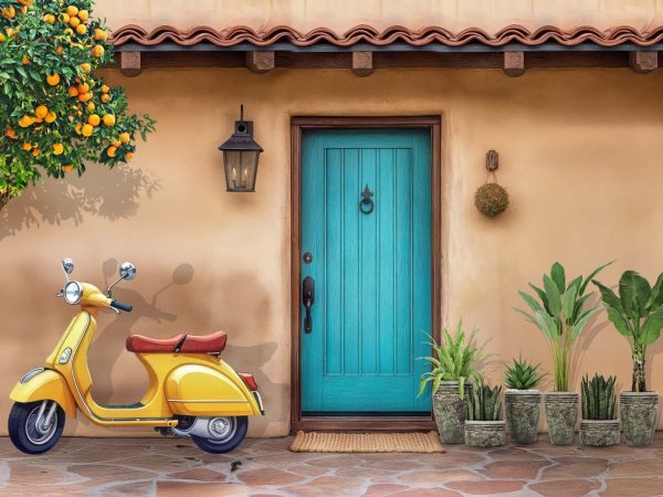 Italian Courtyard, Vespa Scene Wallpaper Mural