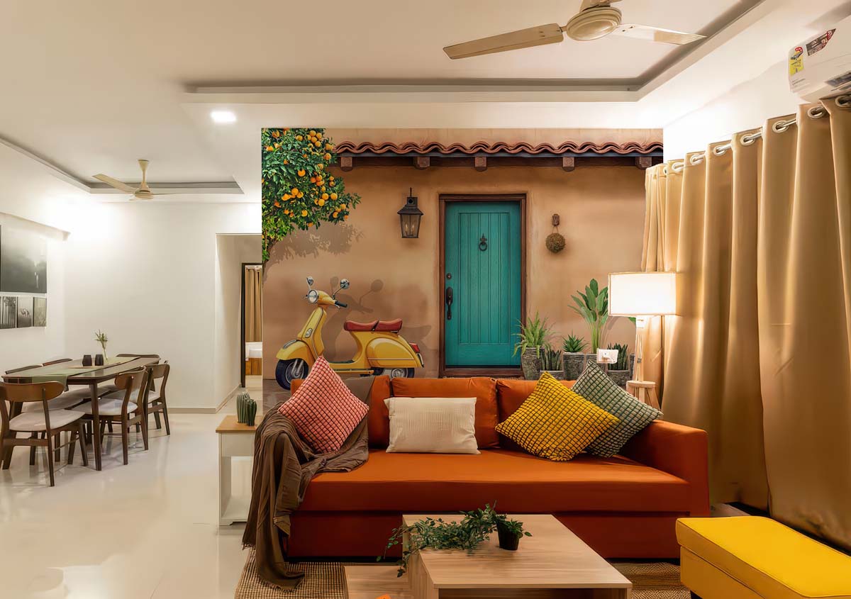 Italian Courtyard, Vespa Scene Wallpaper Mural