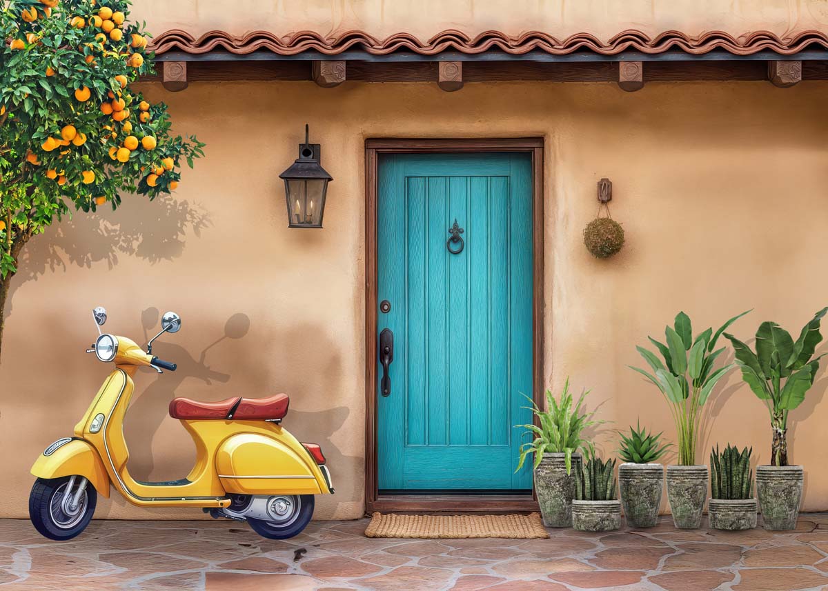 Italian Courtyard, Vespa Scene Wallpaper Mural