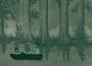 Jungle Drift, Adventurers Adrift in a Storybook Woodland Wallpaper Mural
