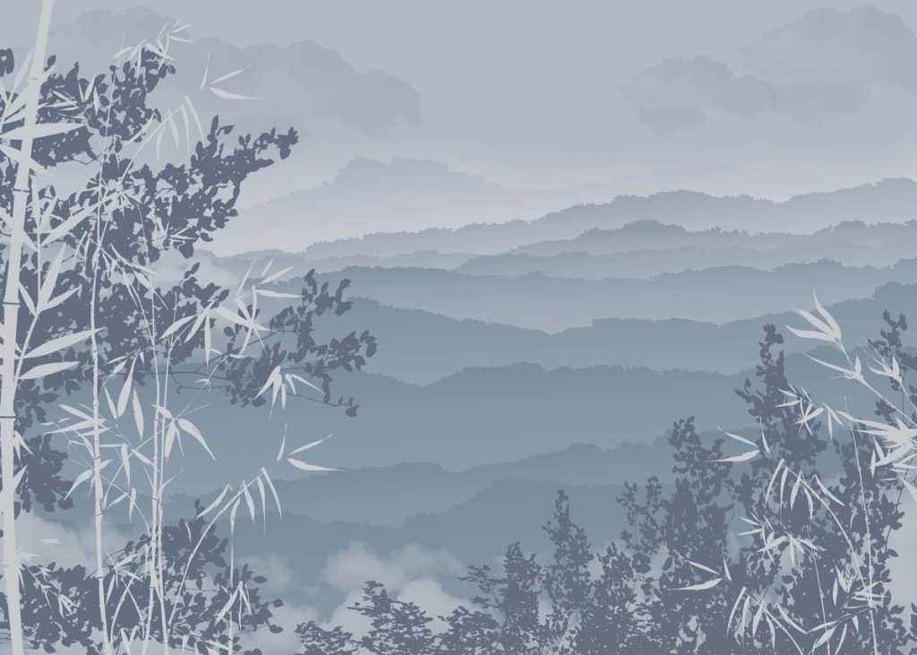 Jungle Lullaby, Tranquil Fog Over Layered Mountain Ridges Wallpaper Mural