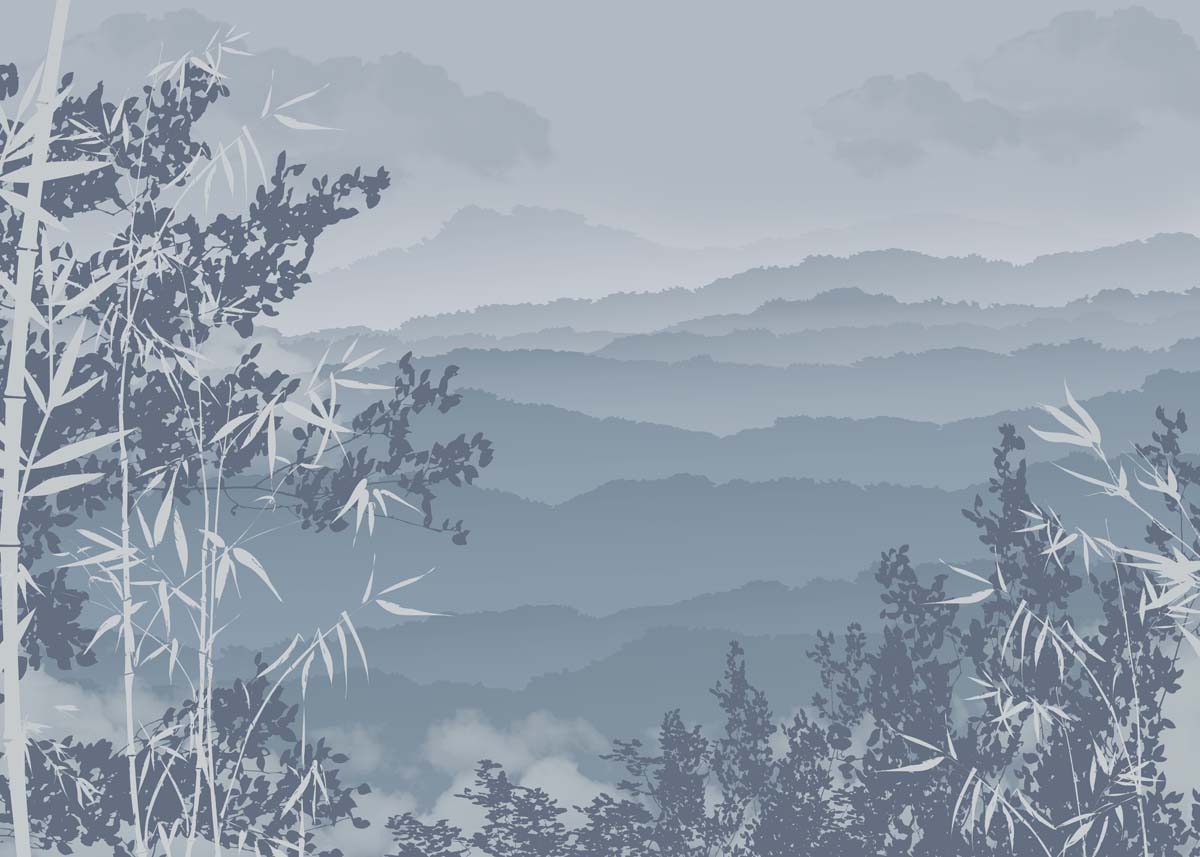 Jungle Lullaby, Tranquil Fog Over Layered Mountain Ridges Wallpaper Mural