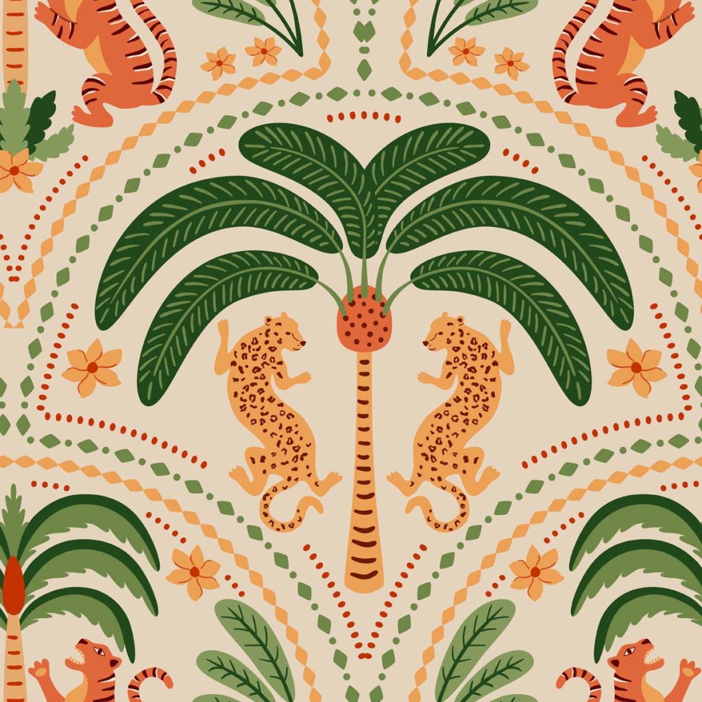 Jungle Reverie, Beige Whispering Palms in Daylight Wallpaper Mural