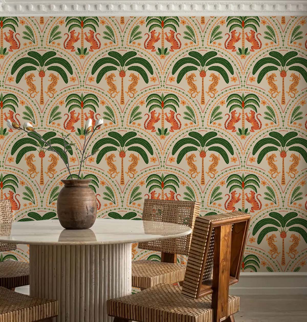 Jungle Reverie, Beige Whispering Palms in Daylight Wallpaper Mural