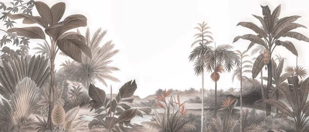 Jungle, Sepia Tropical Panorama Wallpaper Mural
