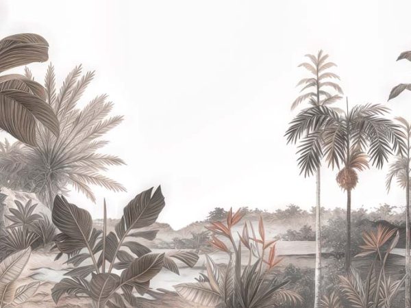 Jungle, Sepia Tropical Panorama Wallpaper Mural