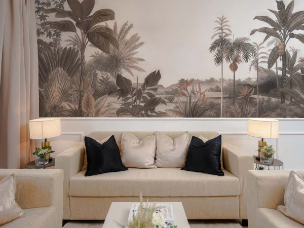 Jungle, Sepia Tropical Panorama Wallpaper Mural