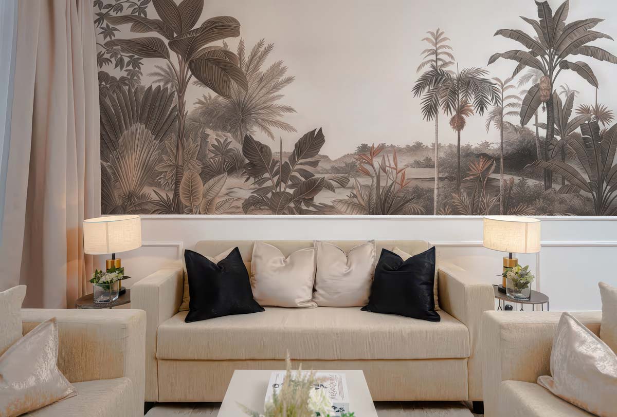 Jungle, Sepia Tropical Panorama Wallpaper Mural