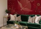Kaida, Red Lotus Serenity and Crane Flight Elegance Wallpaper Mural