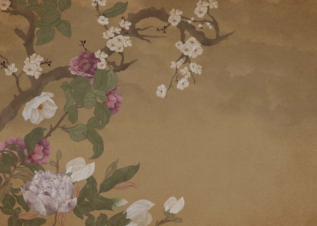 Kasbah Nomad, Traditional Chinese Painting of Blooming Flowers Wallpaper Mural