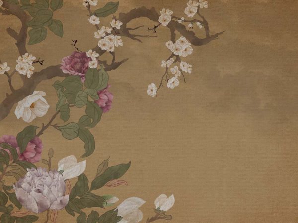 Kasbah Nomad, Traditional Chinese Painting of Blooming Flowers Wallpaper Mural