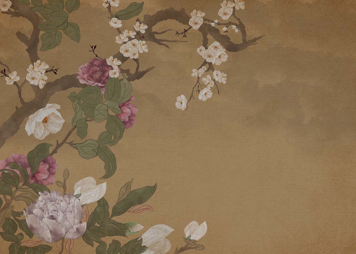 Kasbah Nomad, Traditional Chinese Painting of Blooming Flowers Wallpaper Mural