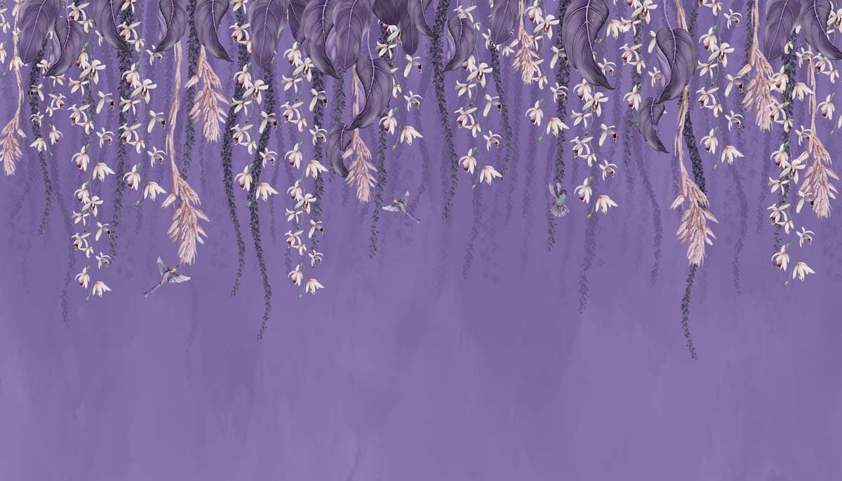 Lavender Canopy, Exotic Hanging Floral Vines Wallpaper Mural