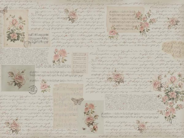 Letter, Floral Manuscript Wallpaper Mural
