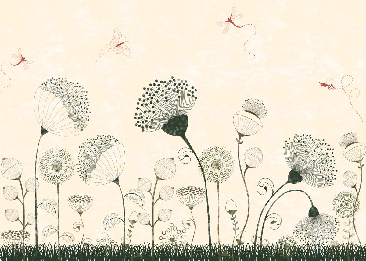 Lila, Cream Meadow Dragonfly Dance Mural