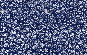 Lunar Bloom, Blue Folk Floral Wallpaper