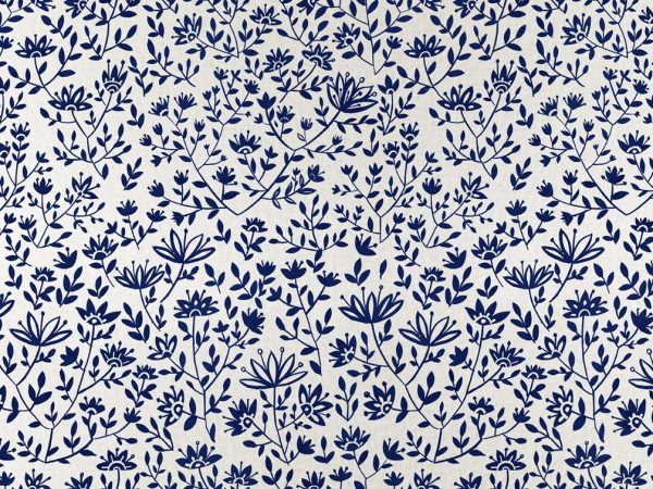 Lunar Bloom, White Folk Floral Wallpaper