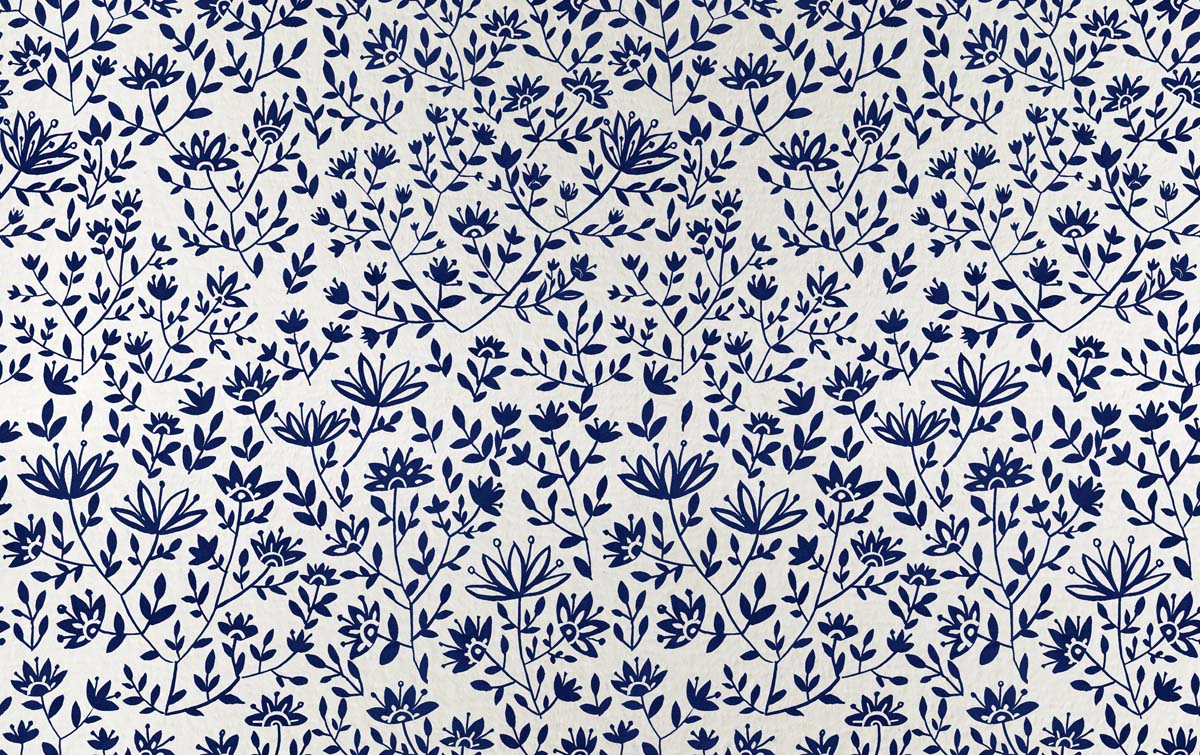 Lunar Bloom, White Folk Floral Wallpaper