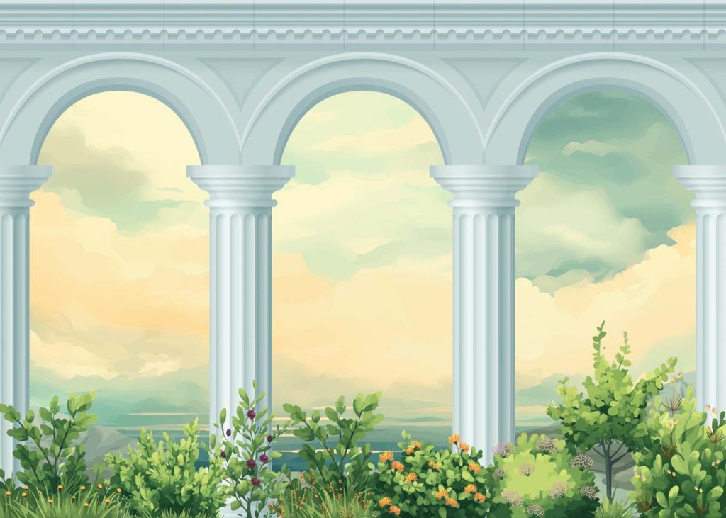 Lunaria Court, Classical Architectural Colonnade Wallpaper Mural