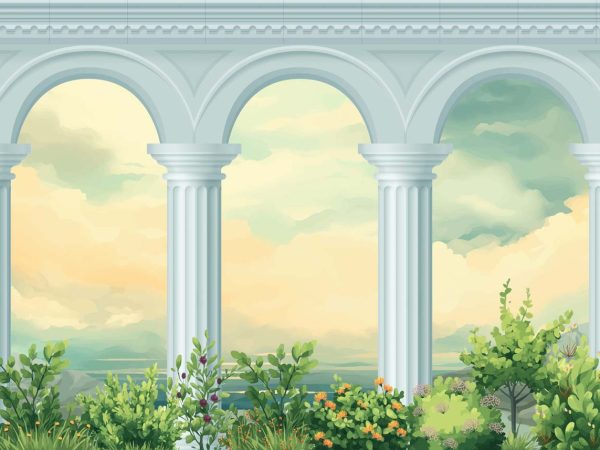 Lunaria Court, Classical Architectural Colonnade Wallpaper Mural