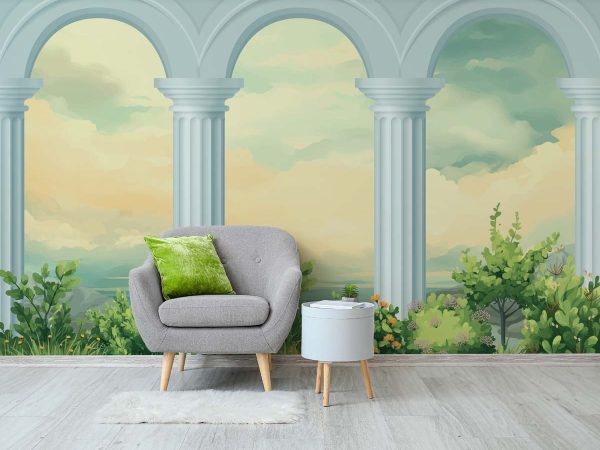 Lunaria Court, Classical Architectural Colonnade Wallpaper Mural