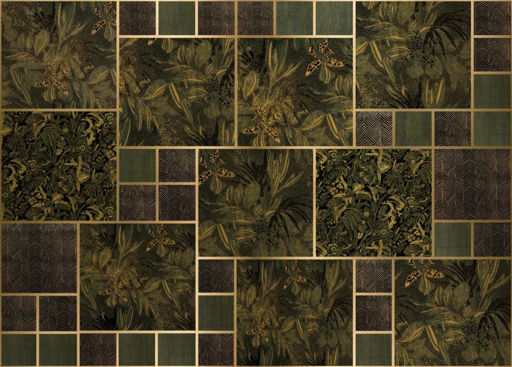 Lush Labyrinth, Golden Botanics in Deep Green Wallpaper Mural