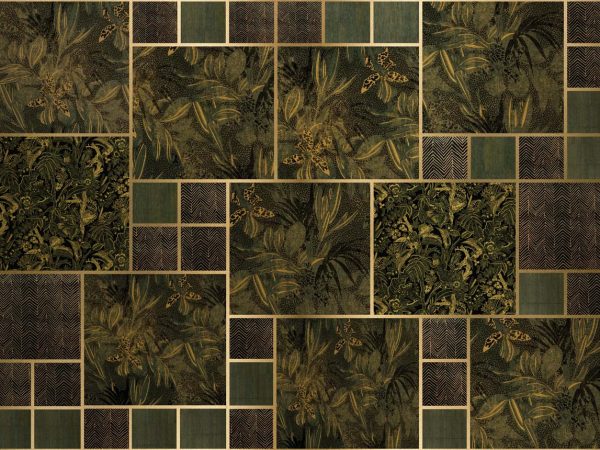 Lush Labyrinth, Golden Botanics in Deep Green Wallpaper Mural