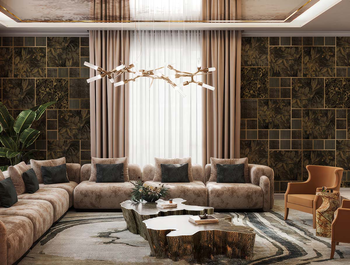 Lush Labyrinth, Golden Botanics in Deep Green Wallpaper Mural