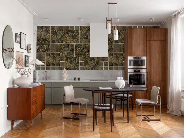 Lush Labyrinth, Grey Botanics in Deep Green Wallpaper Mural