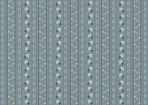Lush Tapestry, Vintage Floral Stripe Wallpaper in Blue and Grey