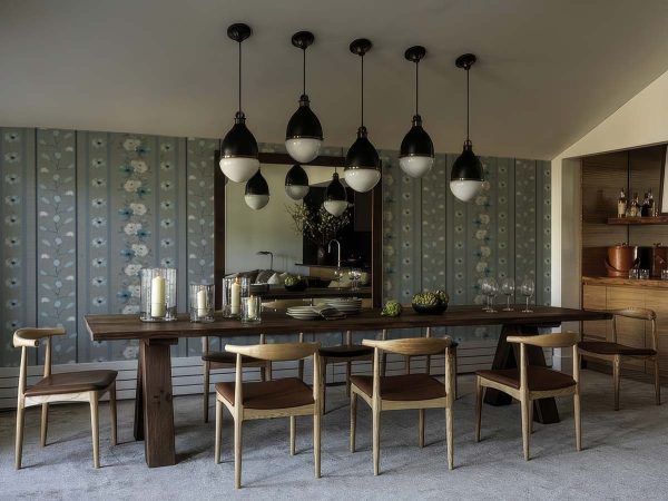 Lush Tapestry, Vintage Floral Stripe Wallpaper in Blue and Grey