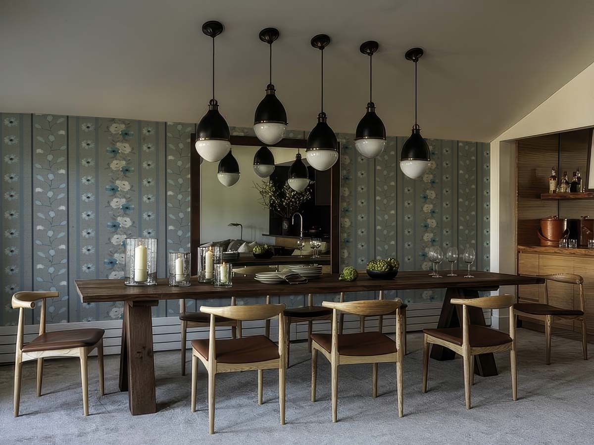 Lush Tapestry, Vintage Floral Stripe Wallpaper in Blue and Grey