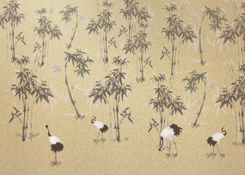 Mei, Golden Bamboo Crane Garden Wallpaper