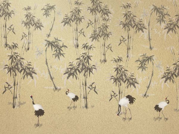 Mei, Golden Bamboo Crane Garden Wallpaper