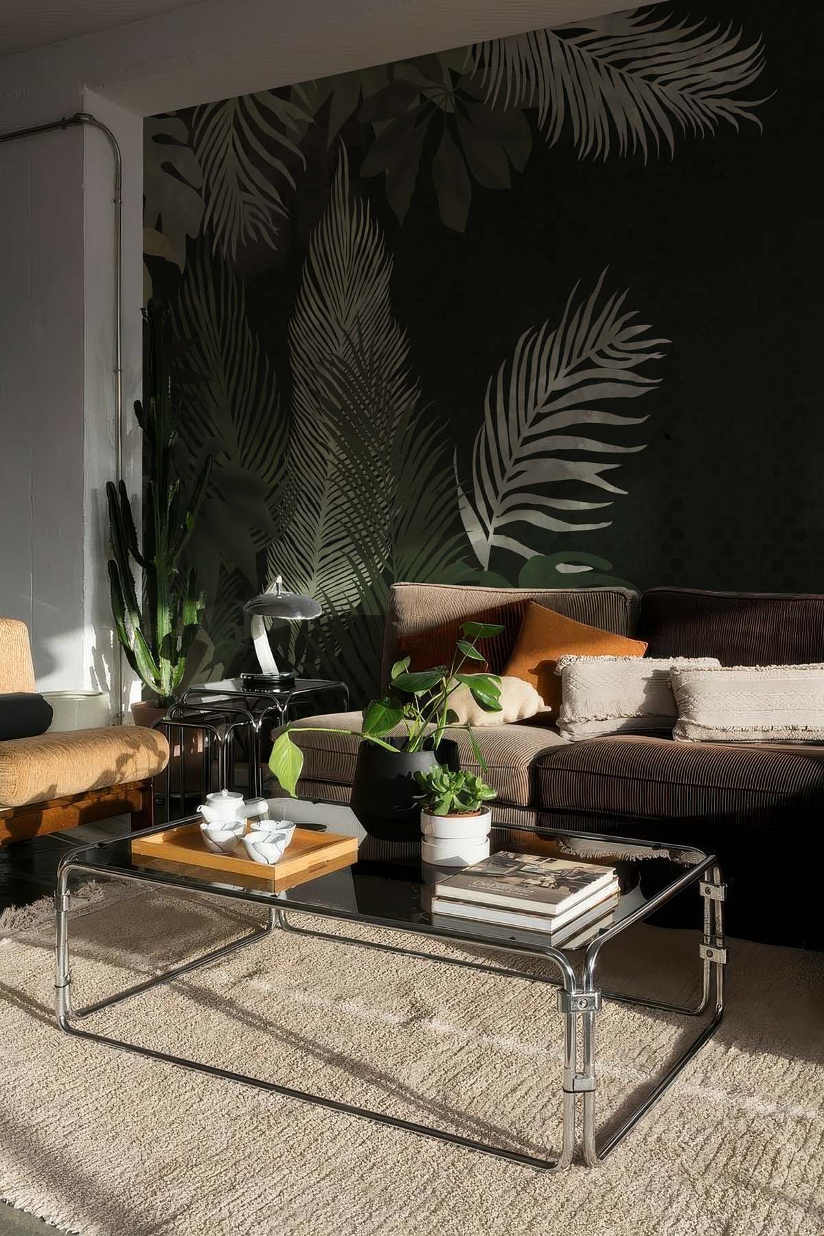Midnight Canopy, Dark Jungle Wallpaper with Subtle Tropical Foliage