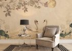 Moonlit Swanscape, Swan Pair in Dreamy Moonlit Setting Wallpaper Mural