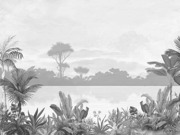 Neru, Grayscale Tropical Serenity Wallpaper Mural